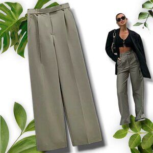 NWT Zara Khaki Wide Leg Pants w Darts, Sz Medium